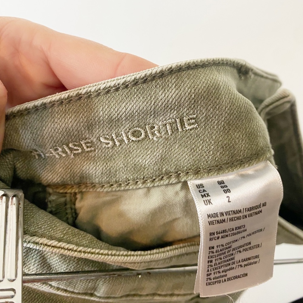 American Eagle High Rise Shortie Denim Shorts Olive Size 00 - Picture 3 of 4